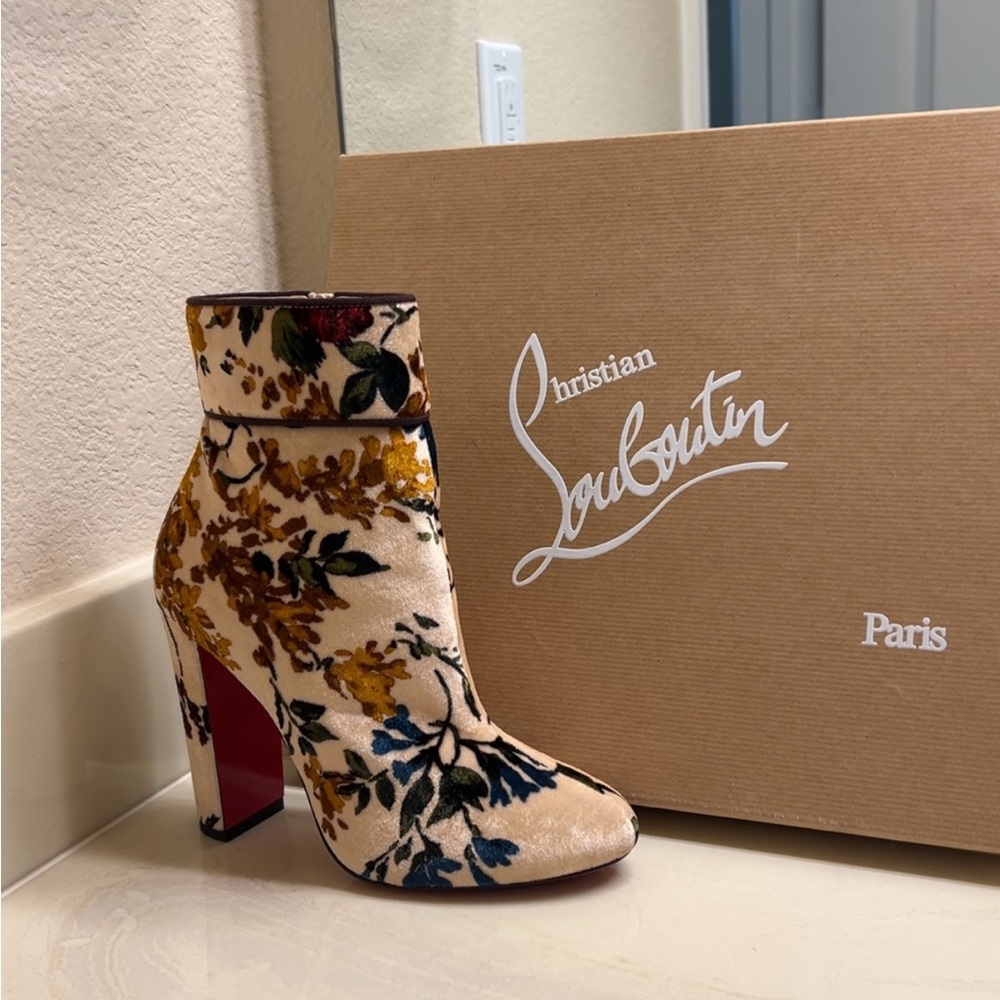 Christian Louboutin Floral Velvet Heeled Boots
